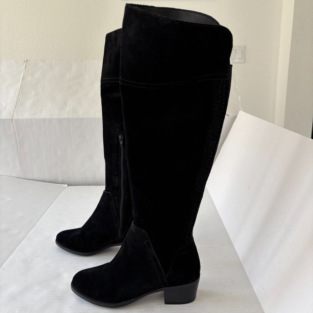 Vince Camuto Bendra Suede Over The Knee Boots Womens 8.5 M Black Flat Zip Goth - Picture 13 of 16